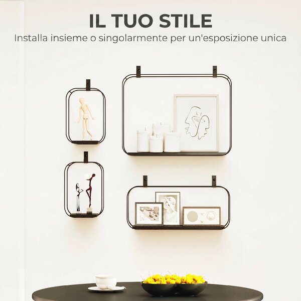 HOMCOM Mensole Flottanti Geometriche per Soggiorno, Set di 4 Pezzi, Nero | Aosom Italy