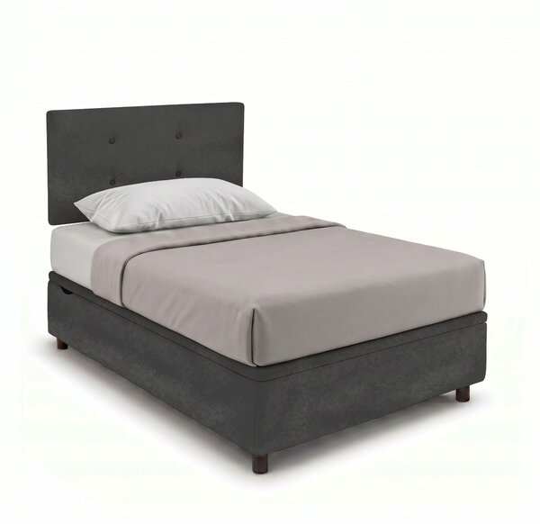 Letto Singolo Contenitore Imbottito 80x190 cm Microfibra Grigio BoxMax Testata Button