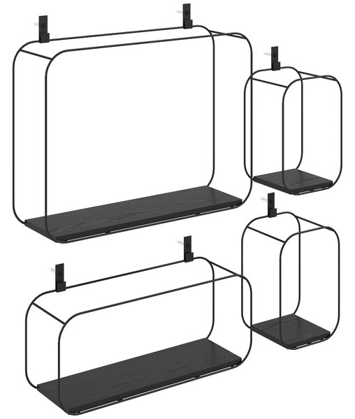HOMCOM Mensole Flottanti Geometriche per Soggiorno, Set di 4 Pezzi, Nero | Aosom Italy