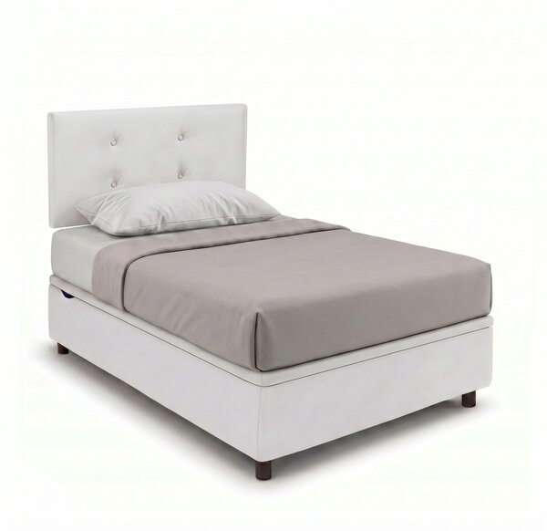 Letto Singolo Contenitore Imbottito 80x190 cm Similpelle Bianco BoxMax Testata Button