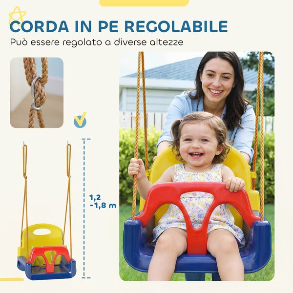 Outsunny Altalena per Bambini Altalena da Giardino 3 in 1, 42x33x120-180 cm, Blu | Aosom Italy
