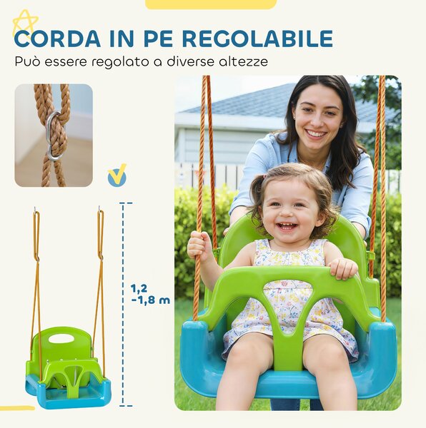 Outsunny Altalena per Bambini Altalena da Giardino 3 in 1 42x33x120-180 cm Verde | Aosom Italy