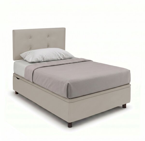 Letto Singolo Contenitore Imbottito 80x190 cm Similpelle Tortora BoxMax Testata Button