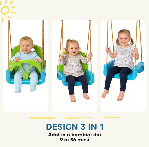 Outsunny Altalena per Bambini Altalena da Giardino 3 in 1 42x33x120-180 cm Verde | Aosom Italy