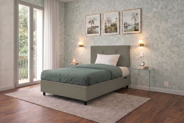 Letto Singolo Contenitore Imbottito 80x190 cm Similpelle Cappuccino BoxMax Testata Button