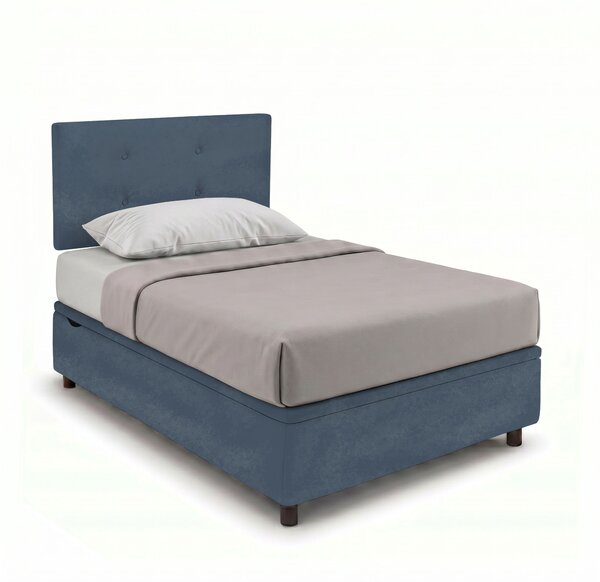 Letto Singolo Contenitore Imbottito 80x190 cm Microfibra Blu BoxMax Testata Button