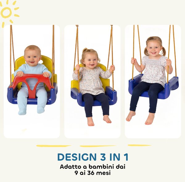 Outsunny Altalena per Bambini Altalena da Giardino 3 in 1, 42x33x120-180 cm, Blu | Aosom Italy