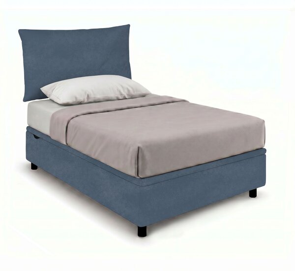 Letto Singolo Contenitore Imbottito 80x190 cm Microfibra Blu BoxMax Testata Soft