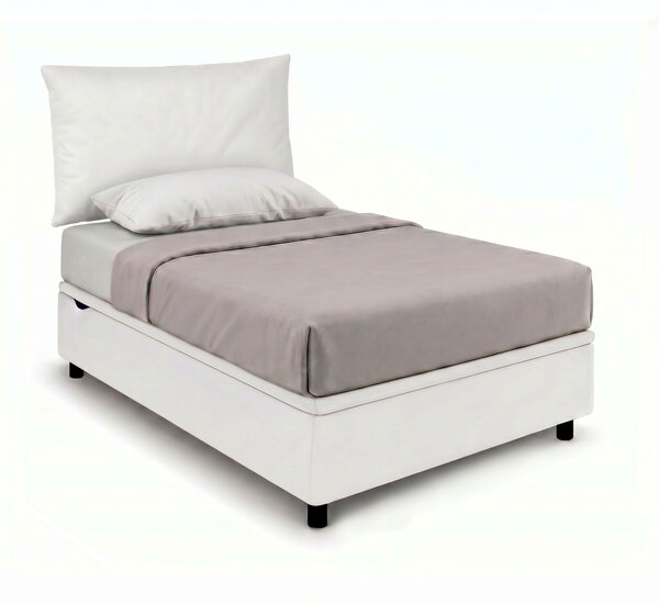 Letto Singolo Contenitore Imbottito 80x190 cm Similpelle Bianco BoxMax Testata Soft