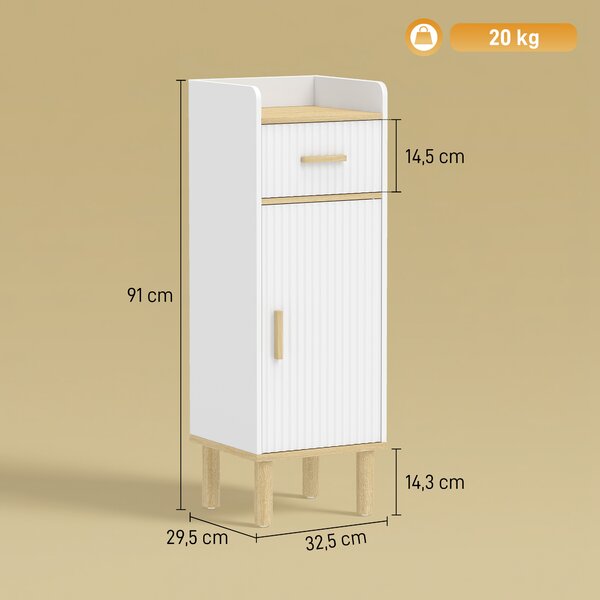 HOMCOM Mobile da Bagno Stretto con Mensola Regolabile Bianco | Aosom Italy
