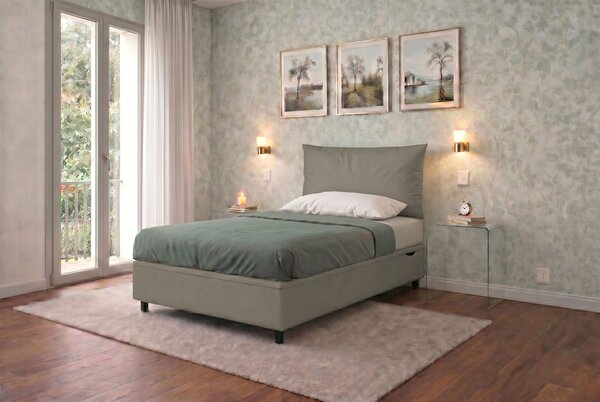 Letto Singolo Contenitore Imbottito 80x190 cm Similpelle Cappuccino BoxMax Testata Soft