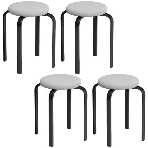 Set di 4 Sgabelli Impilabili HOMCOM Moderni con Cuscino Tondi, Grigio | Aosom Italy