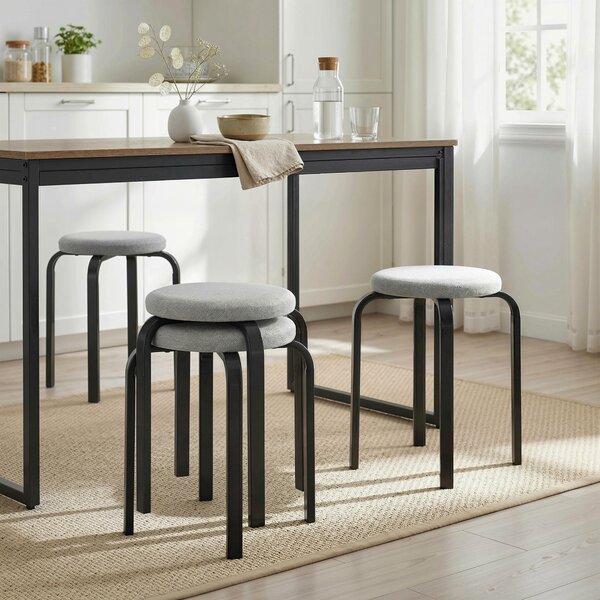 Set di 4 Sgabelli Impilabili HOMCOM Moderni con Cuscino Tondi, Grigio | Aosom Italy