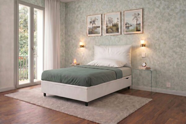 Letto Singolo Contenitore Imbottito 80x190 cm Similpelle Bianco BoxMax Testata Soft
