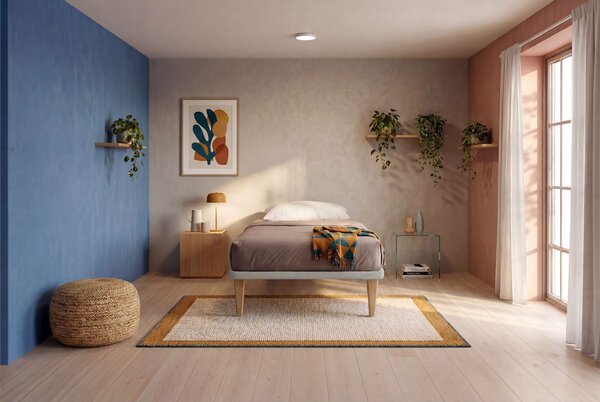 Letto Singolo con Rete Rivestita 80x190 cm Similpelle Tortora Tessis