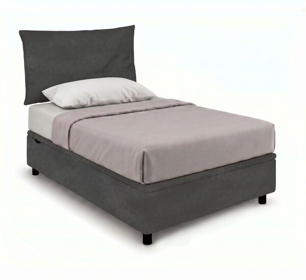 Letto Singolo Contenitore Imbottito 80x190 cm Microfibra Grigio BoxMax Testata Soft