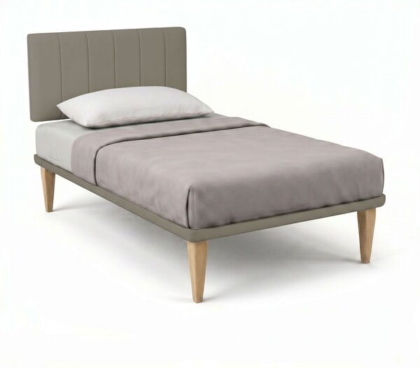 Letto Singolo con Rete Rivestita 80x190 cm Similpelle Cappuccino Tessis Testata Vertical