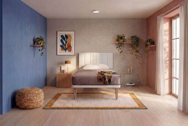 Letto Singolo con Rete Rivestita 80x190 cm Similpelle Bianco Tessis Testata Vertical