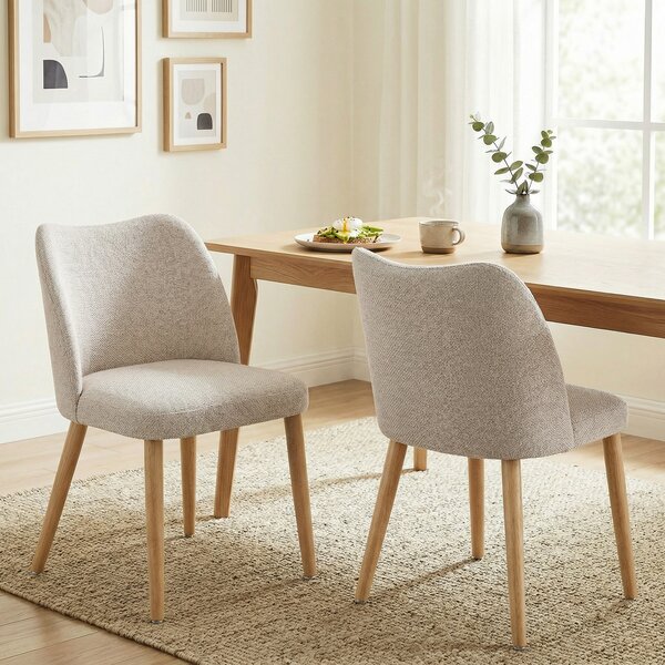 HOMCOM Set di 2 Sedie da Pranzo in Tessuto Effetto Lino e Legno di Caucciù, Seduta Imbottita, Schienale Curvo, Crema | Aosom Italy