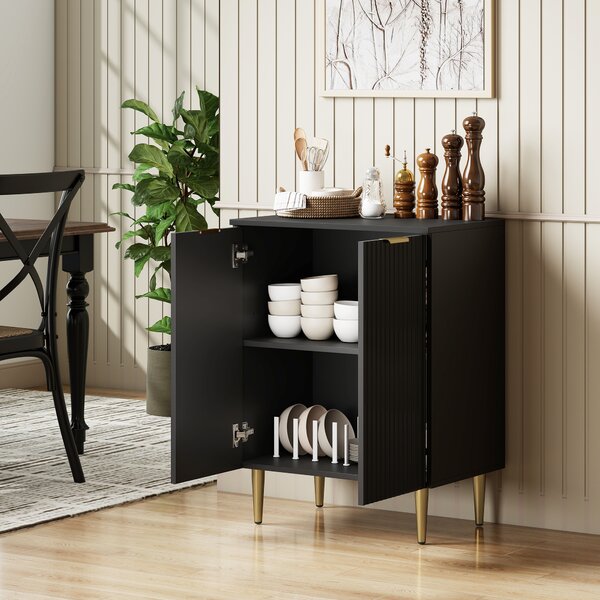 HOMCOM Credenza Moderna con 2 Ante e Ripiano Regolabile, Mobile Buffet per Cucina e Soggiorno con Gambe in Metallo, Nero | Aosom Italy