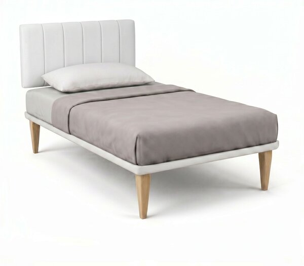 Letto Singolo con Rete Rivestita 80x190 cm Similpelle Bianco Tessis Testata Vertical