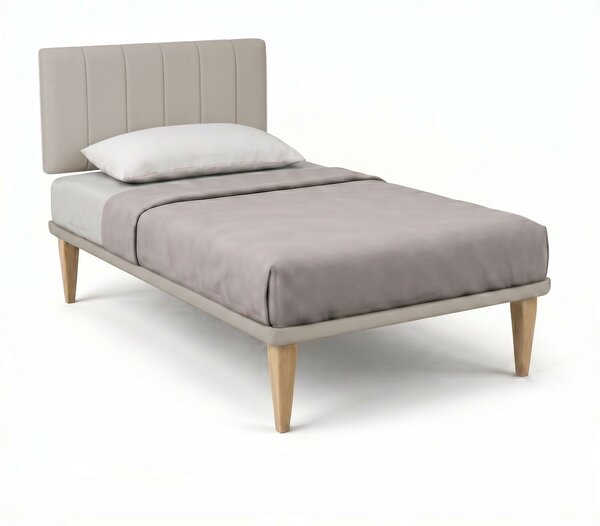 Letto Singolo con Rete Rivestita 80x190 cm Similpelle Tortora Tessis Testata Vertical