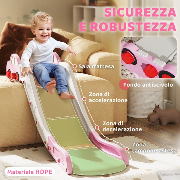 AIYAPLAY Scivolo per Bambini in HDPE con Zona di Ammortizzazione Integrata, per Divani, Letti, Età 18-48 Mesi, Rosa | Aosom Italy