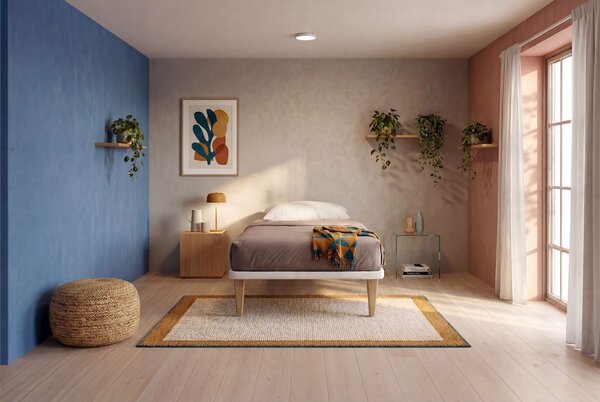 Letto Singolo con Rete Rivestita 80x190 cm Similpelle Bianco Tessis