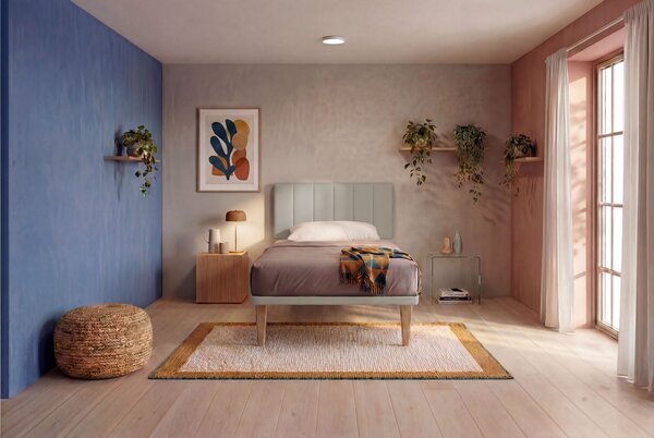 Letto Singolo con Rete Rivestita 80x190 cm Similpelle Tortora Tessis Testata Vertical
