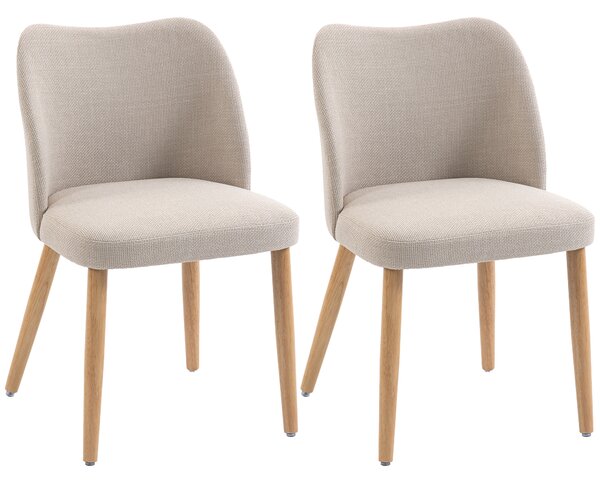 HOMCOM Set di 2 Sedie da Pranzo in Tessuto Effetto Lino e Legno di Caucciù, Seduta Imbottita, Schienale Curvo, Crema | Aosom Italy