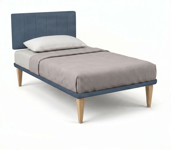 Letto Singolo con Rete Rivestita 80x190 cm Microfibra Blu Tessis Testata Vertical