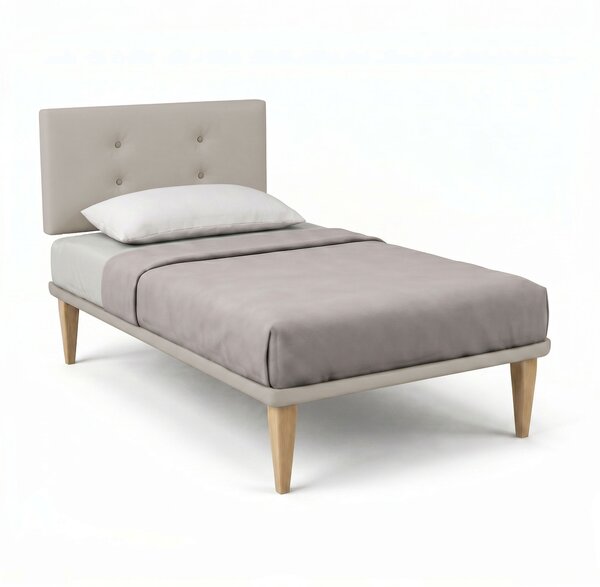 Letto Singolo con Rete Rivestita 80x190 cm Similpelle Tortora Tessis Testata Button