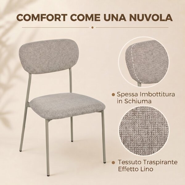 HOMCOM Set 2 sedie da pranzo impilabili in tessuto e imbottite, Marrone chiaro | Aosom Italy