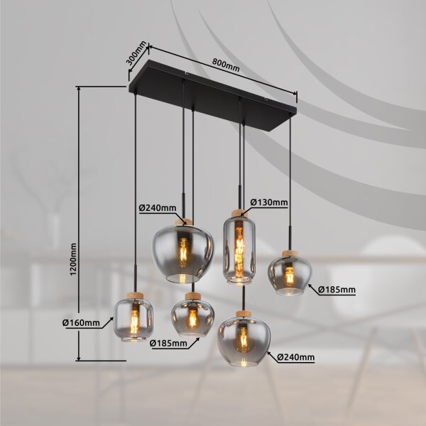 Globo 15549-6H - Lampadario a cavo opaco 6xE27/40W/230V nero