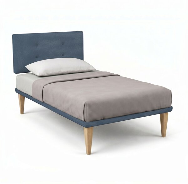 Letto Singolo con Rete Rivestita 80x190 cm Microfibra Blu Tessis Testata Button