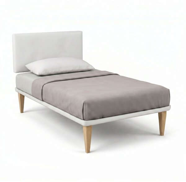 Letto Singolo con Rete Rivestita 80x190 cm Similpelle Bianco Tessis Testata Flat