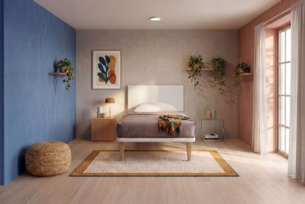 Letto Singolo con Rete Rivestita 80x190 cm Similpelle Bianco Tessis Testata Flat