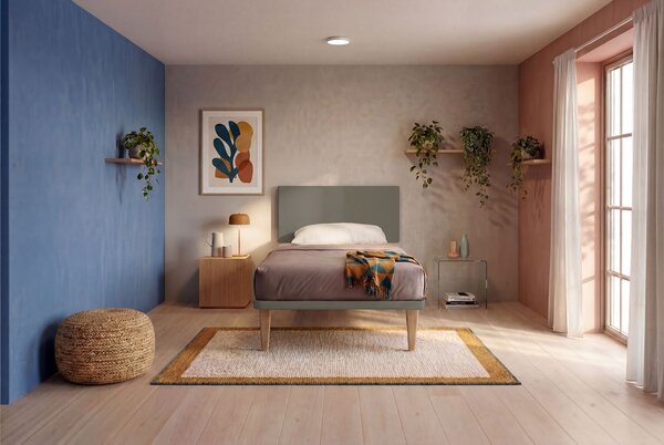 Letto Singolo con Rete Rivestita 80x190 cm Similpelle Cappuccino Tessis Testata Flat