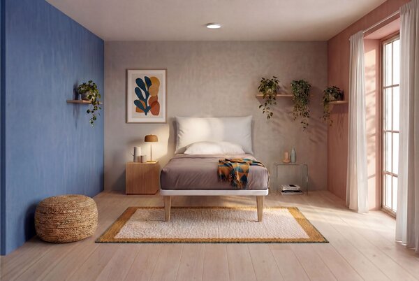 Letto Singolo con Rete Rivestita 80x190 cm Similpelle Bianco Tessis Testata Soft