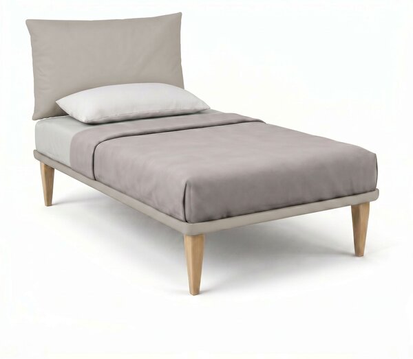 Letto Singolo con Rete Rivestita 80x190 cm Similpelle Tortora Tessis Testata Soft