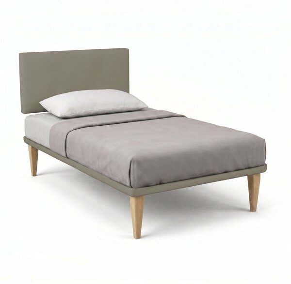 Letto Singolo con Rete Rivestita 80x190 cm Similpelle Cappuccino Tessis Testata Flat