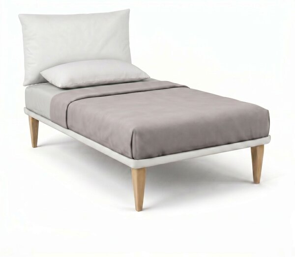 Letto Singolo con Rete Rivestita 80x190 cm Similpelle Bianco Tessis Testata Soft