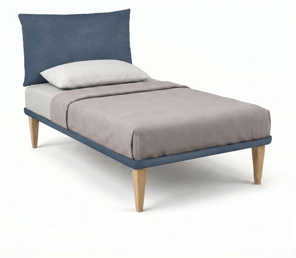 Letto Singolo con Rete Rivestita 80x190 cm Microfibra Blu Tessis Testata Soft
