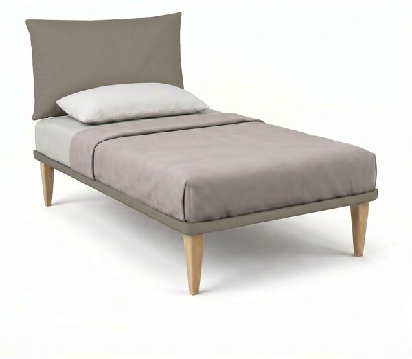 Letto Singolo con Rete Rivestita 80x190 cm Similpelle Cappuccino Tessis Testata Soft