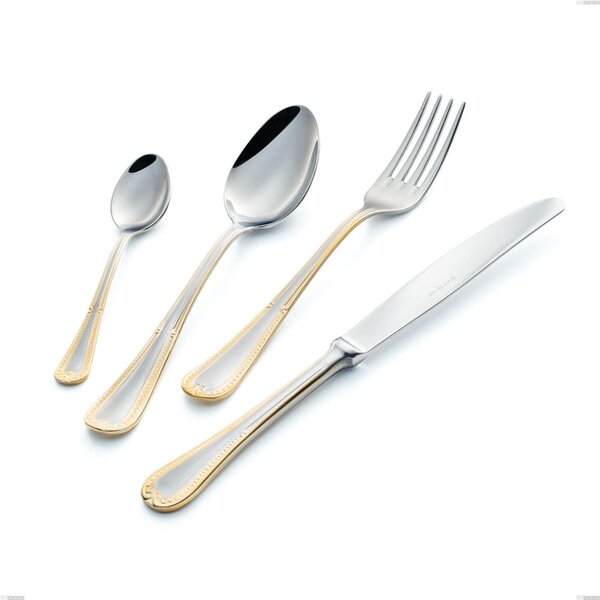 Forchetta pesce Firenze oro, acciaio 18-10, oro 24 carati , spessore 2.5 mm, lunghezza 184 mm