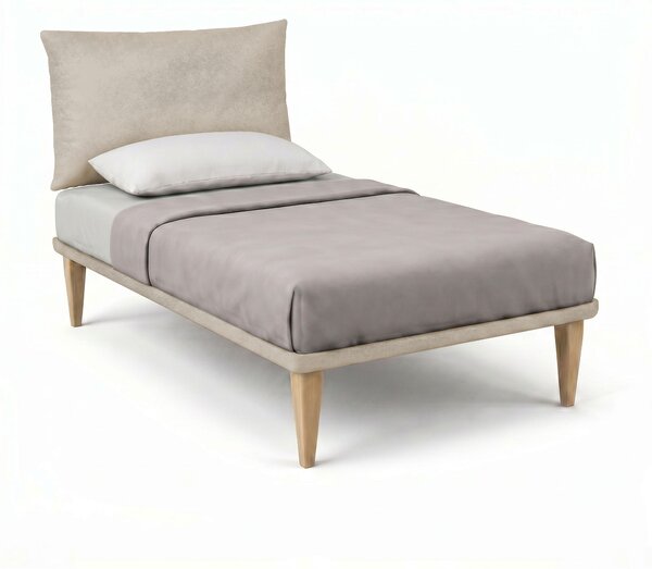 Letto Singolo con Rete Rivestita 80x190 cm Microfibra Sabbia Tessis Testata Soft