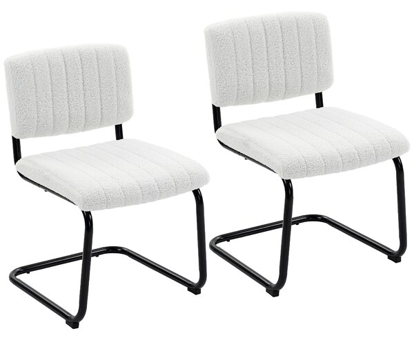 HOMCOM Set 2 sedie da pranzo imbottite in tessuto teddy con gambe a slitta, crema | Aosom Italy