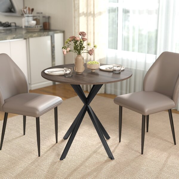 Tavolo da Pranzo Rotondo Stile Industriale Ø80x75 cm con Gambe a Croce in Acciaio Marrone
