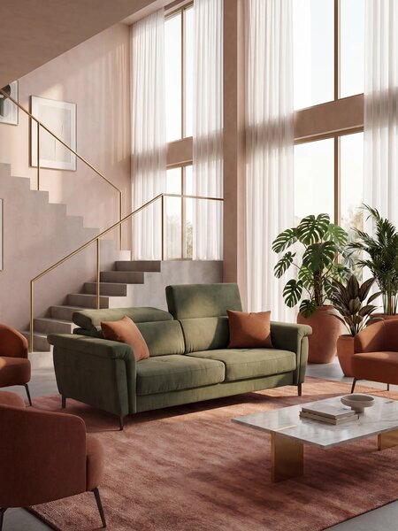 Capri divano letto di design con piedini alti - poggiatesta reclinabil