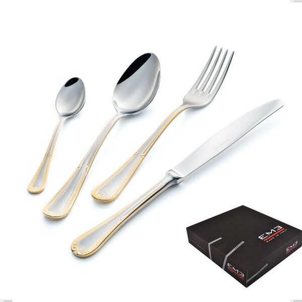 Set di posate 75 pezzi Firenze oro in confezione regalo, acciaio 18-10, oro 24 carati , spessore 2.5 mm